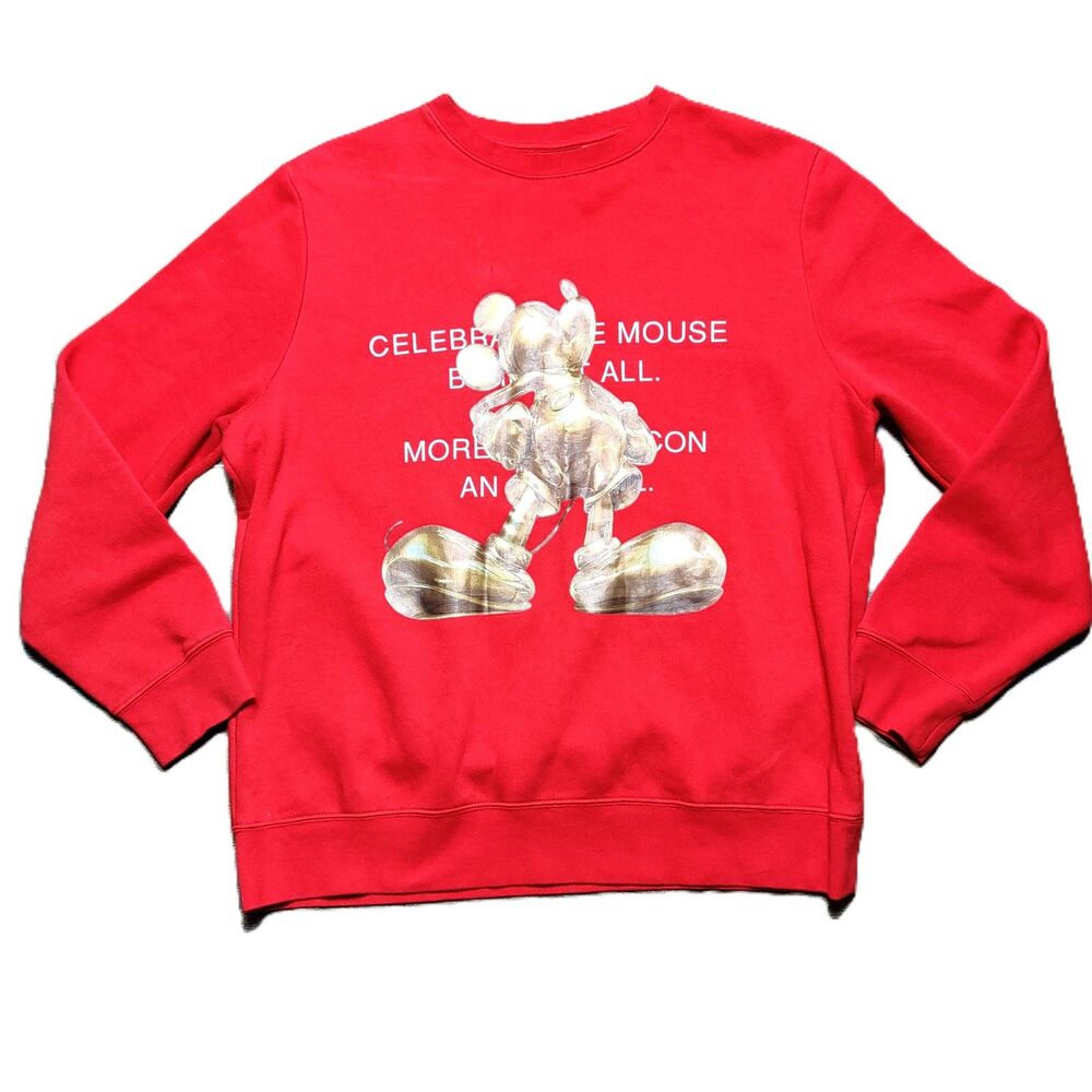 H&M Disney Mickey Mouse Men's Large Red Gold Foil Graphic Crewneck Sweatshirt